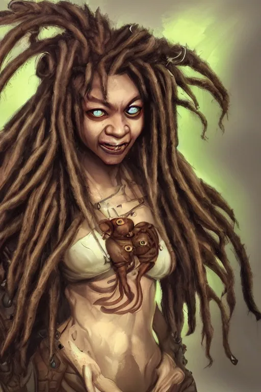 Prompt: goblin with dreadlocks, highly detailed, portrait, character art by Fiona Staples,