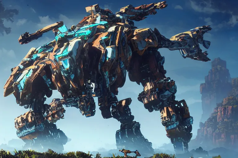 Image similar to rockbreaker machine mecha animal beast robot of horizon forbidden west horizon zero dawn bioluminiscence global illumination ray tracing hdr fanart arstation by sung choi and eric pfeiffer and gabriel garza and casper konefal