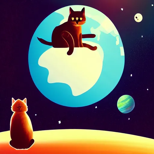 Image similar to a cat sitting on planet earth, space in background, illustration, digital art, trending on artstation