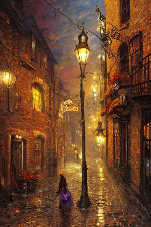 oil painting steampunk alley with cobblestone street | Stable Diffusion ...