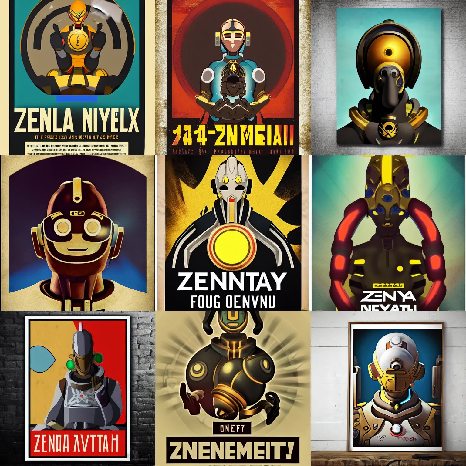 Prompt: Zenyatta from Overwatch, propaganda poster