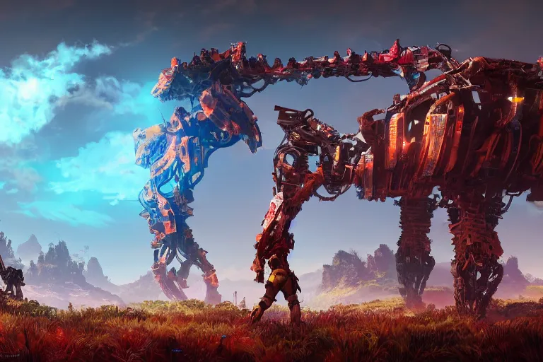 Image similar to scorcher machine mecanical creature robot of horizon forbidden west horizon zero dawn bioluminiscence global illumination ray tracing hdr fanart arstation by ian pesty and alena aenami artworks in 4 k