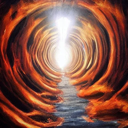 Image similar to “a tunnel of fire realism panting”