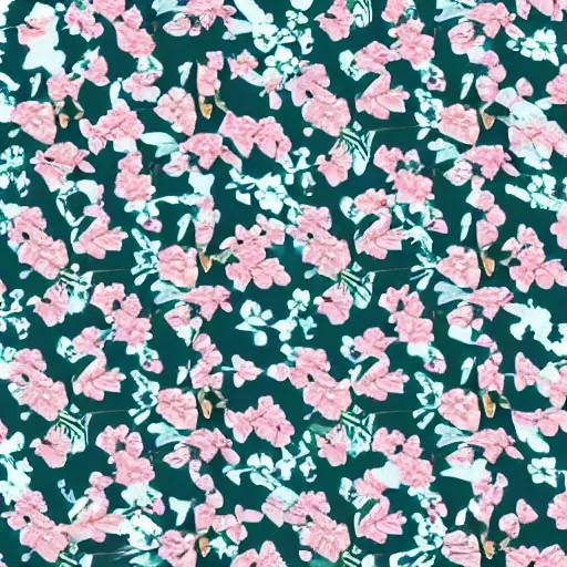 Prompt: brushed loose floral fashion print flat flower repeat swatch inspired by wgsn trend with lots of negative space