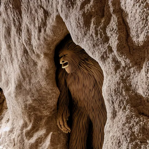 Prompt: bigfoot inside Carlsbad Caverns, nature photography