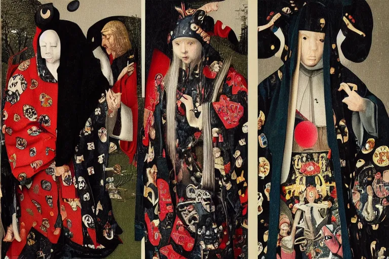 Image similar to hieronymus bosch gucci versace intricate modern textiles cloak tunic streetwear japanese cyberpunk