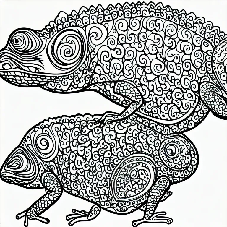 Image similar to beautiful chameleon, ornamental, fractal, line art, vector, outline, simplified, colouring page