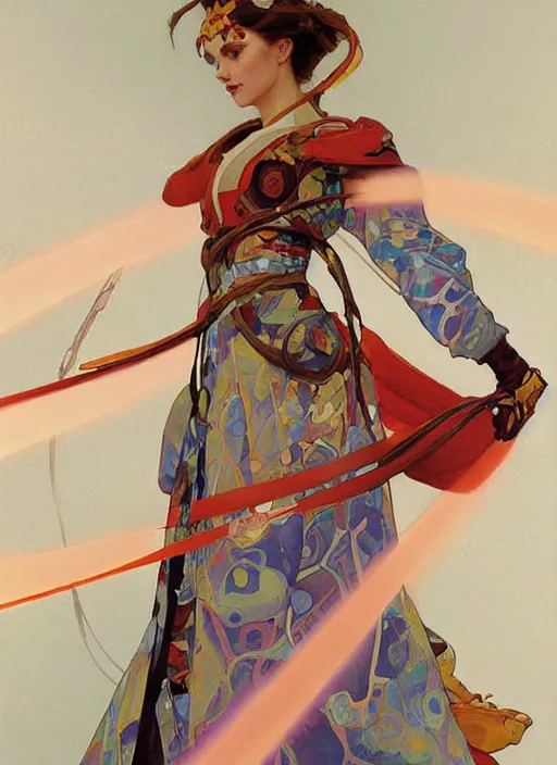 Prompt: an art nouveau realistic illustration of padme amidala wearing an evangelion kimono pilot suit designed by balenciaga by john berkey by stanley artgerm lau, greg rutkowski, thomas kinkade, alphonse mucha, loish, norman rockwell