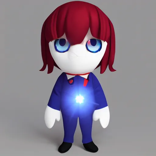 Image similar to cute fumo plush of a boy magician, red and blue uniform, lens flare, vray