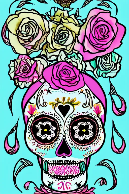 Image similar to illustration of a sugar skull day of the dead girl, art by meow wolf