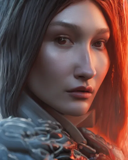 Prompt: a highly detailed metahuman 8 k close up render of bella hadid in ieronim bosch style trending on artstation made in unreal engine 4