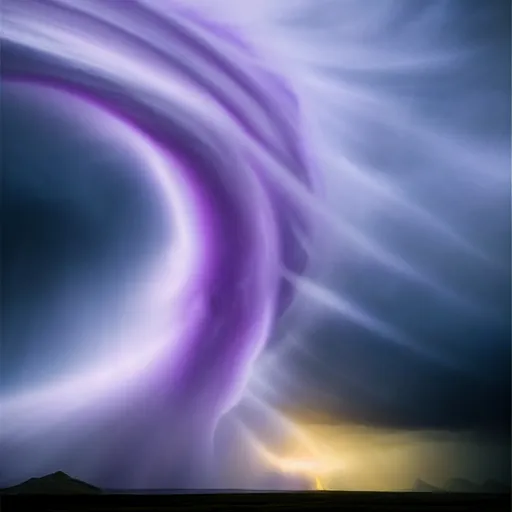 Image similar to amazing photo of a purple tornado in the sky by marc adamus, beautiful dramatic lighting