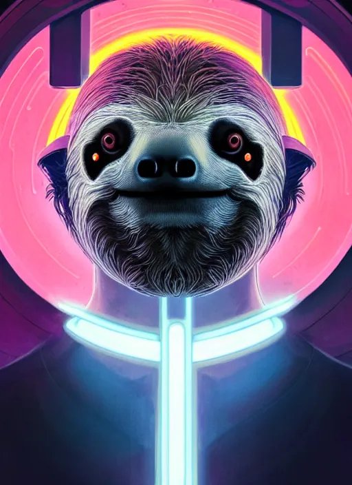 Image similar to symmetry!! portrait of a sloth, sci - fi, tech wear, glowing lights!! intricate, elegant, highly detailed, digital painting, artstation, concept art, smooth, sharp focus, illustration, art by artgerm and greg rutkowski and alphonse mucha