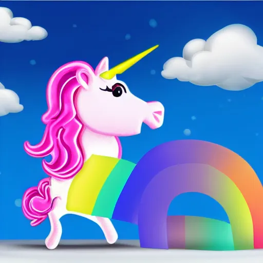 Prompt: pink fluffy unicorn dancing on rainbow