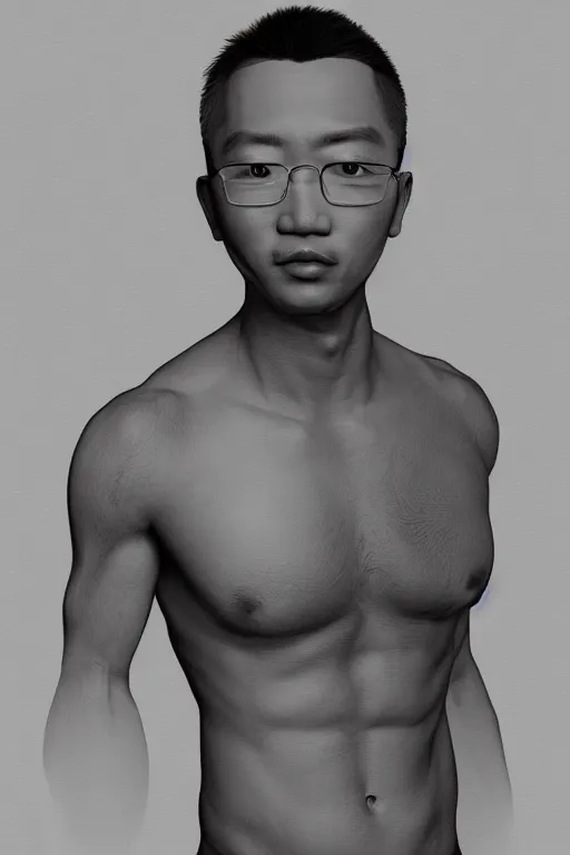 Prompt: portrait of a handsome asian man, half body shot, trending on artstation