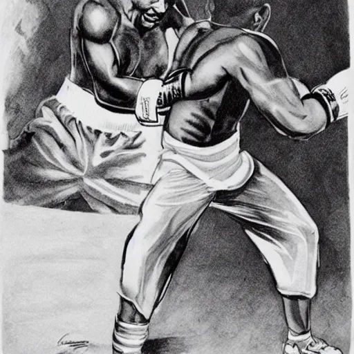 Image similar to Mahatma Gandhi boxing Mike Tyson in a boxing ring, highly detailed