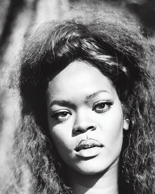 Image similar to a portrait of a 1 9 6 0 s hippie looking like rihanna