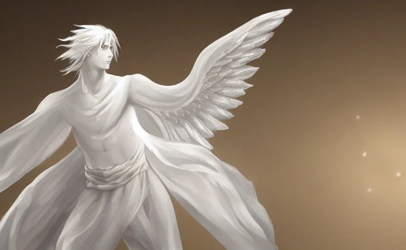 Anime style illustration of a flying male angel