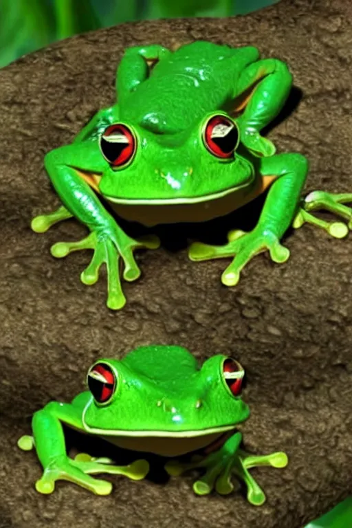 Image similar to in game footage of a green tree frog from the legend of zelda breath of the wild, breath of the wild art style.