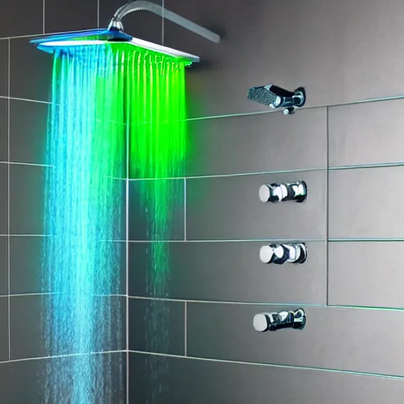 Prompt: RGB gaming shower manufactured by the company Razor