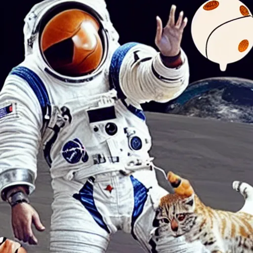 Image similar to An astronaut playing basketball with cats in space