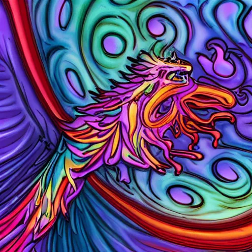 Image similar to multi color smoke with the small ( outstretched ribbed wings and head of a fairytale dragon ), billowy, 8 k, 4 k