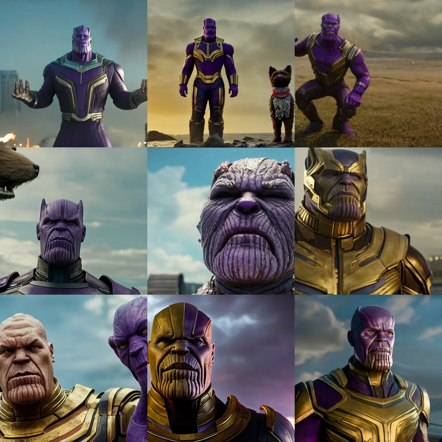 Prompt: film still of ( thanos ) in isle of dogs