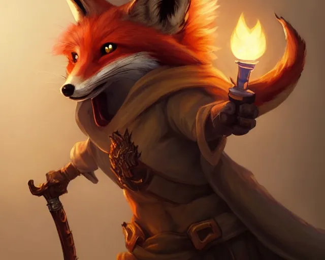 Prompt: a cheeky school oy fox from final fantasy, holding a torch, deep focus, d & d, fantasy, intricate, elegant, highly detailed, digital painting, artstation, concept art, matte, sharp focus, illustration, hearthstone, art by artgerm and greg rutkowski and alphonse mucha