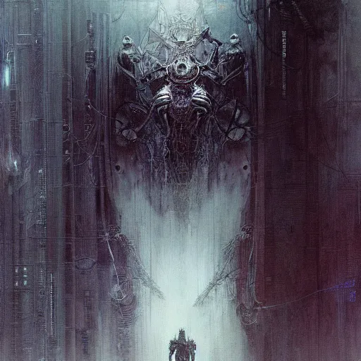 Prompt: cyberpunk nightmare by gustave dore and gustave moreau and beksinski and giger and craig mullins and jeremy mann