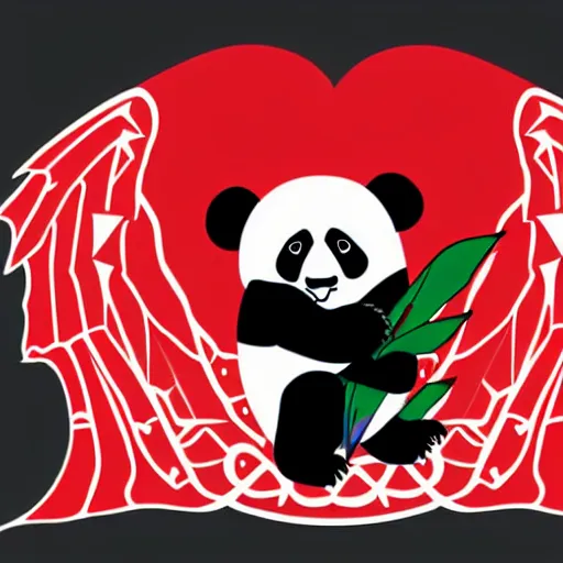 Image similar to vector art of panda with welsh dragon wings and tail, intercrossed, chimera, welsh flag, adobe illustrator