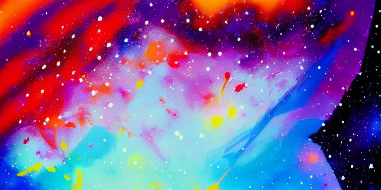 Image similar to a beautiful dramatic abstract acrylic high contrast painting with geometric paint splotches on a white background of geometric shaped nebula by viktoria lapteva trending on artstation