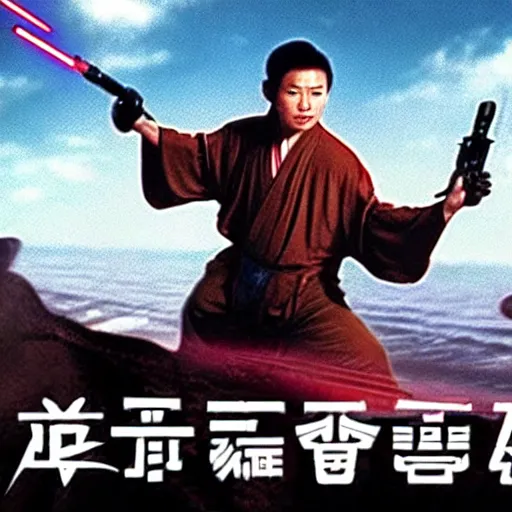 Image similar to screenshot from a chinese star wars movie made in 1 9 9 5