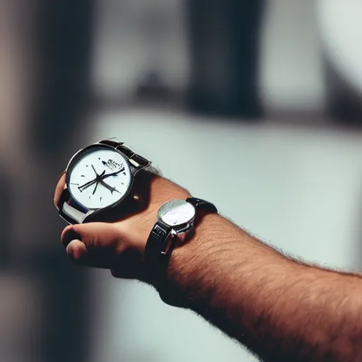 Prompt: A Pround doctor looking at his new watch, cinematic view, high quality