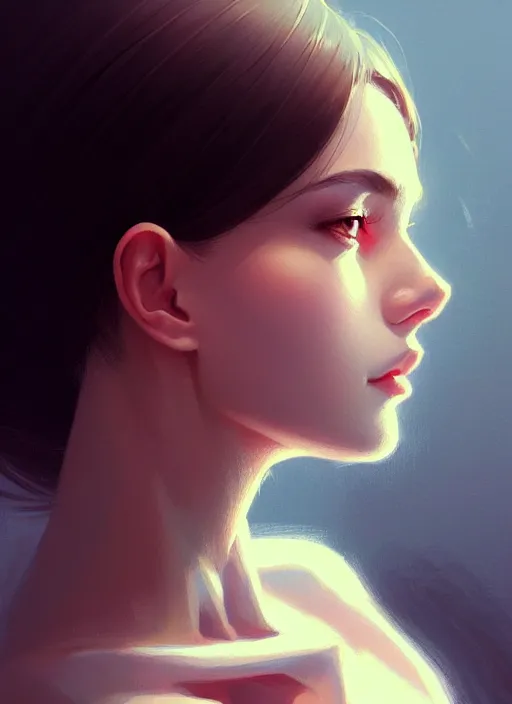 Image similar to 3 / 4 view of a portrait of woman, confident pose, intricate, elegant, sharp focus, illustration, highly detailed, concept art, matte, trending on artstation, anime, art by wlop and artgerm and greg rutkowski, ilya kuvshinov, strong strokes,