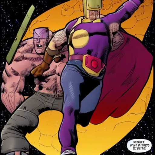 Image similar to Thor hit a hammer on Thanos head