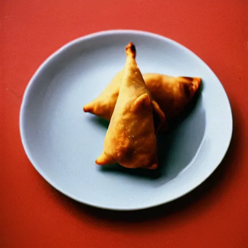 Image similar to Samosa in the shape of a football, 8k 35mm film look