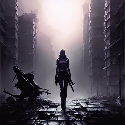 Image similar to only the dead have seen the end of war, artwork by artgerm, danger lurking in the night, fear of death, rendered in pov - ray, style of greg rutkowski and jackson pollock