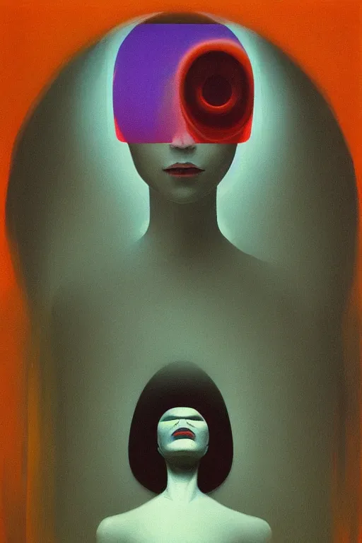 Image similar to woman wearing oculus and digital glitch head edward hopper and james gilleard, zdzislaw beksisnski, higly detailed