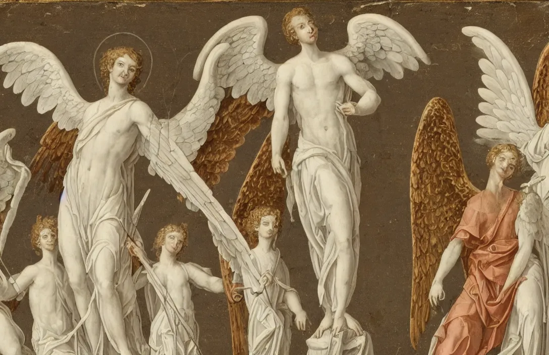 Image similar to a male archangel with three pairs of white wings