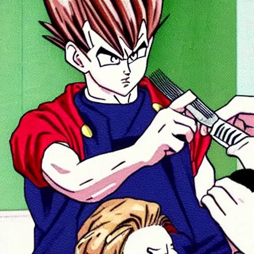 Prompt: gohan getting his haircut