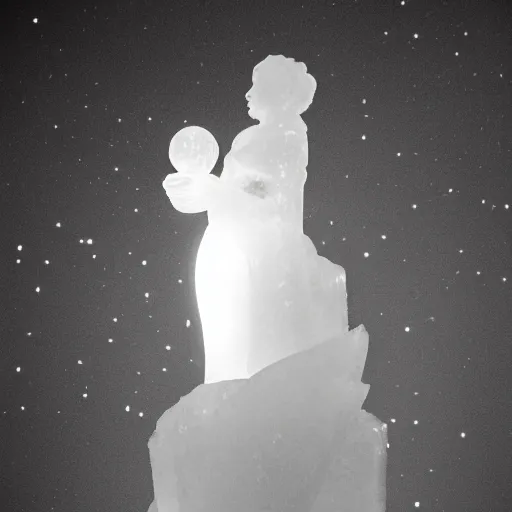 Prompt: B&W 35mm award winning photo - Ice Sculpture of Venus - Light from Above