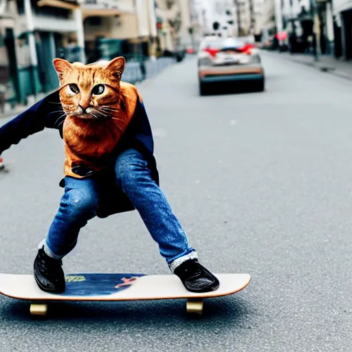 Image similar to cat riding a skateboard in street