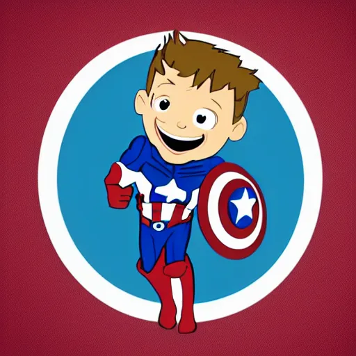 Prompt: captain america as a very young boy smiling on the cartoon wild - kratts, sticker - art, svg vector, adobe - illustrator