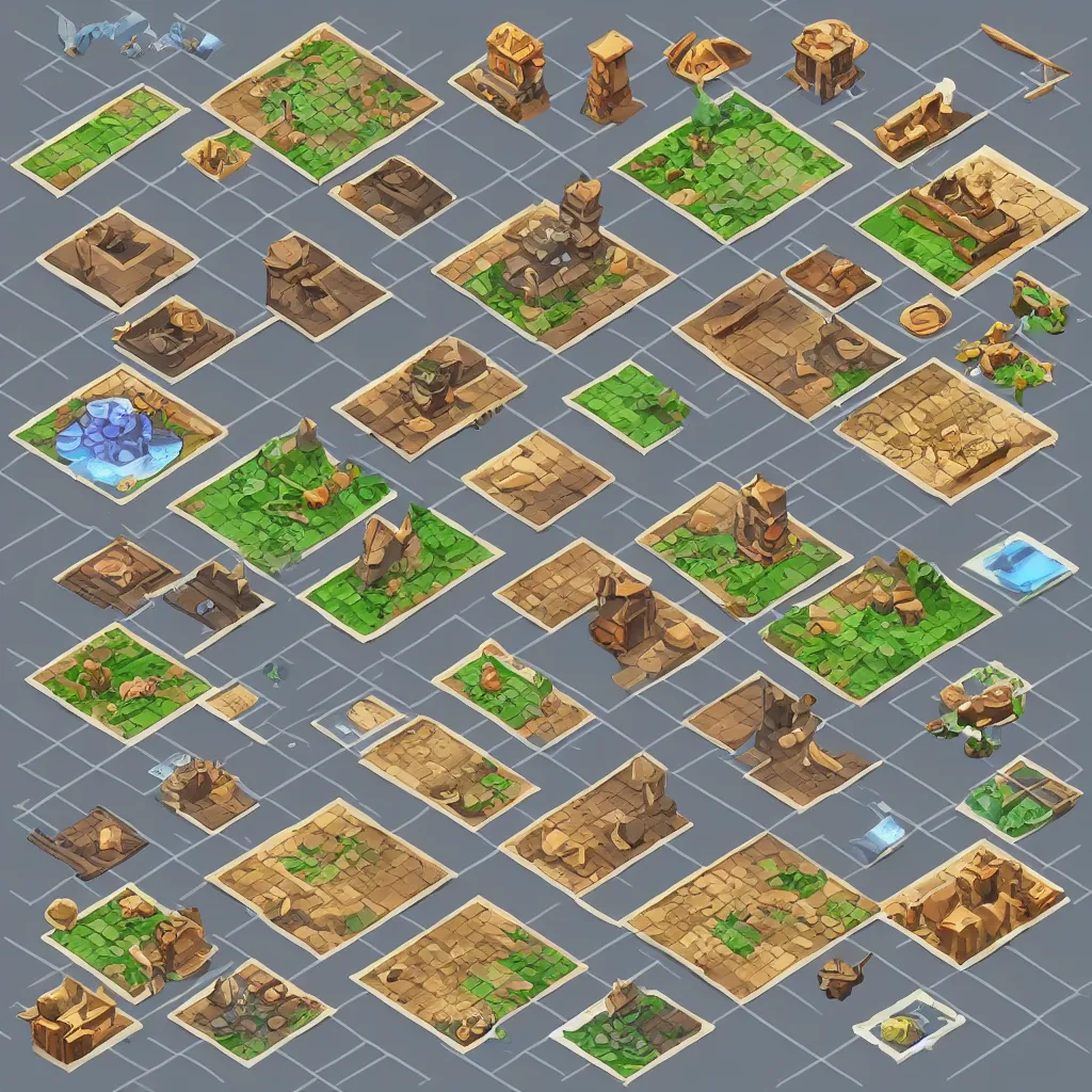 Image similar to isometric tileset pack for magic resource gathering game, png