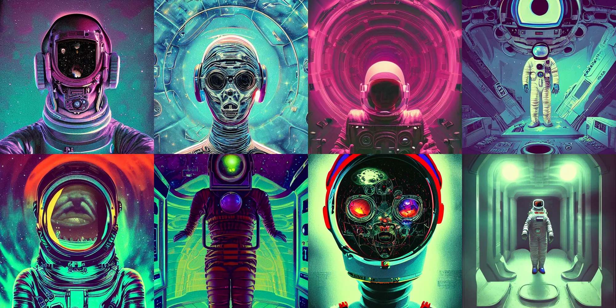 Image similar to astronaut, horror poster 9 0 s, cosmic horror, abstract, ghostly, arcade, duotone, poltergeist, lets get weird, intricate, elegant, highly detailed, artstation, smooth, sharp focus, unreal engine 5, raytracing, art by beeple and mike winkelmann, ultraviolet colors,