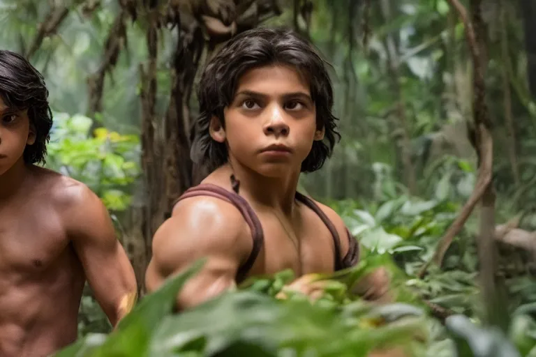 Image similar to jake t. austin plays mowgli in the live action adaptation of the jungle book, red weapon 8 k s 3 5, cooke anamorphic / i lenses, highly detailed, cinematic lighting