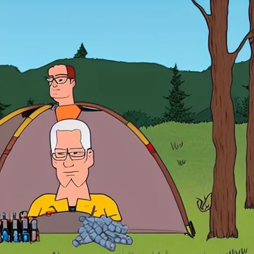 Image similar to hank hill on a camping trip, photo