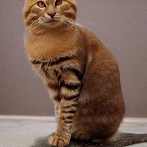 Prompt: a golden sitting cat, photo, realistic