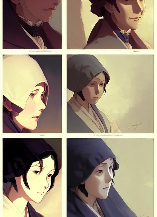 Image similar to 1 8 4 5 florence nightingale late 2 0's as nurse, character face study, faces only, concept art finely detailed perfect art, painted by greg rutkowski makoto shinkai takashi takeuchi studio ghibli, pinterest, cevagraf comics