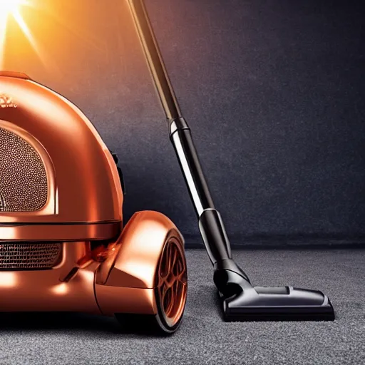 Image similar to Henry Hoover in copper armor illuminated by sun, high definition photography